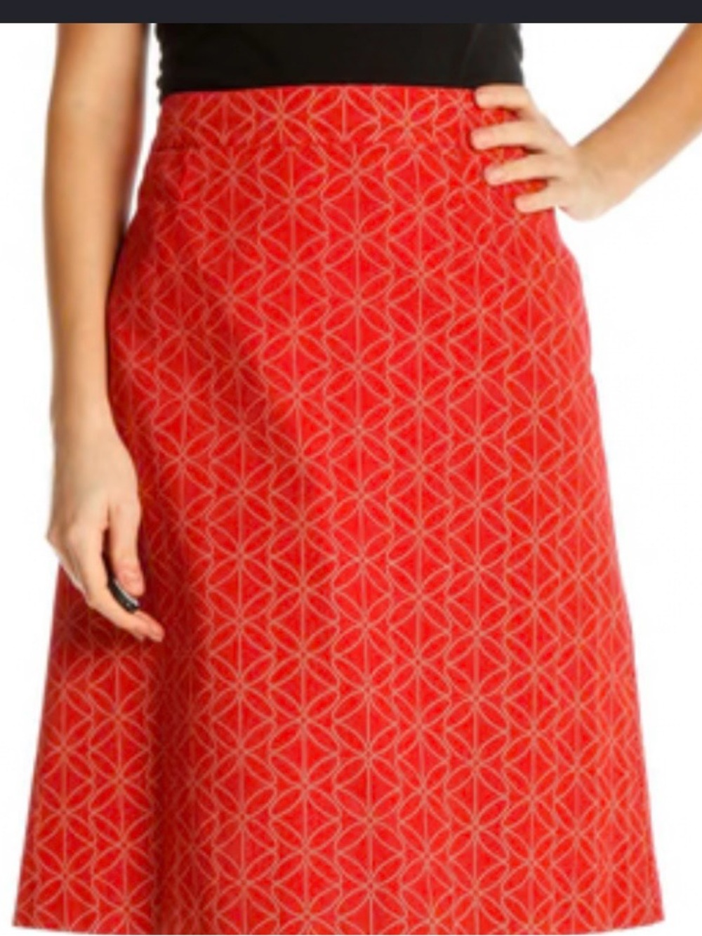 Boden Red/Orange A-Line Skirt with Geometric Pattern-size 12R